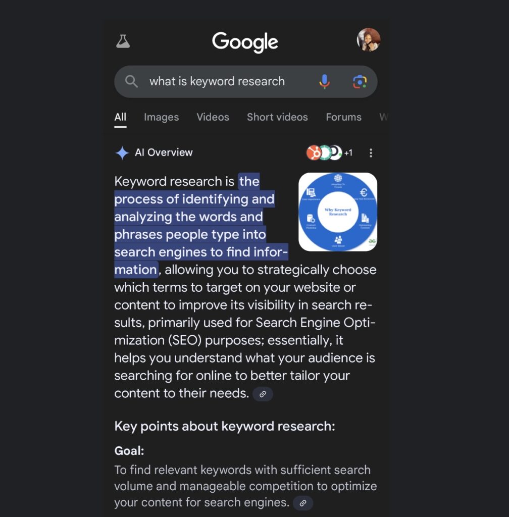 Screenshot of AI-generated overview from a Google search as an example of the top SEO trends 2025